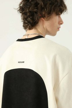 Y2K Contrast Curve Paneled Tee - Retro 90s Grunge, Summer Y2K Outfits, Baby Tees, Y2K