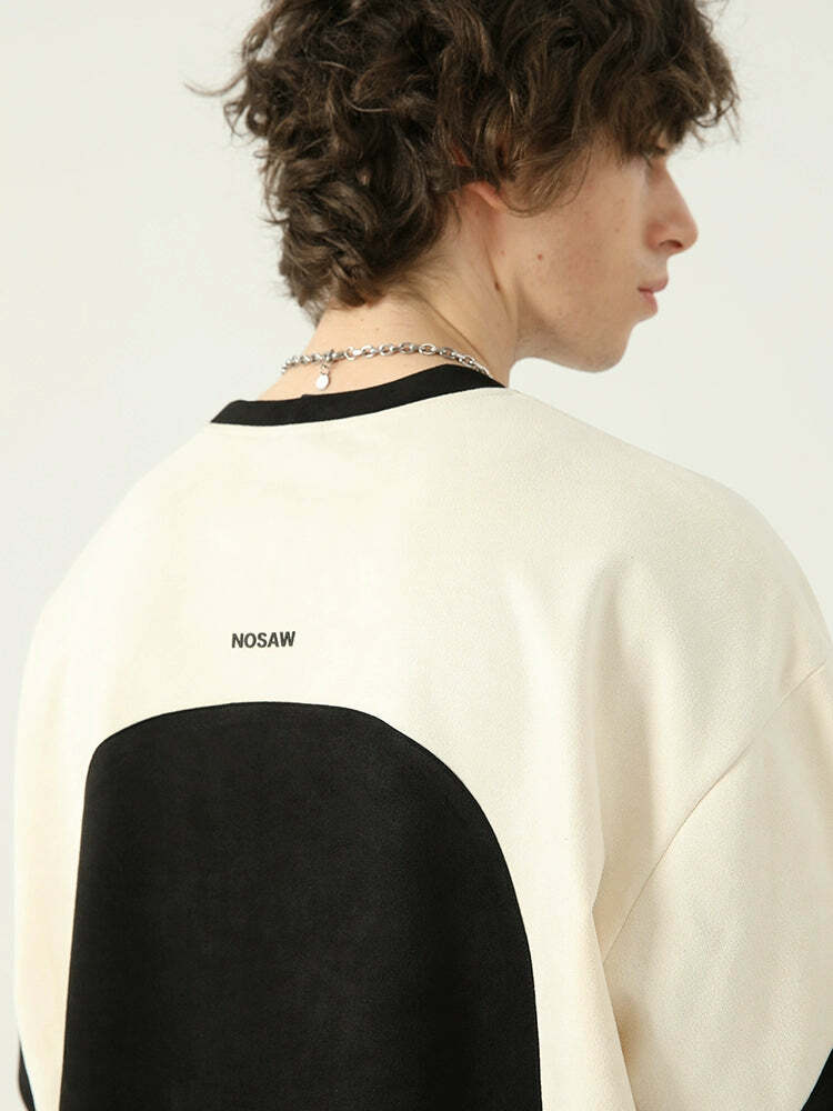 Y2K Contrast Curve Paneled Tee - Retro 90s Grunge, Summer Y2K Outfits, Baby Tees, Y2K