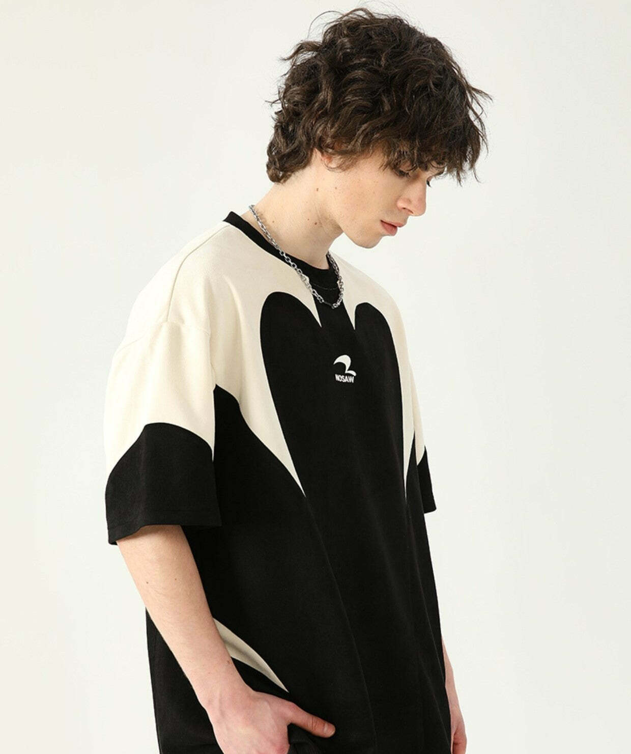 Y2K Contrast Curve Paneled Tee - Retro 90s Grunge, Summer Y2K Outfits, Baby Tees, Y2K