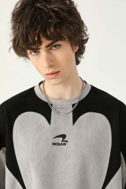 Y2K Contrast Curve Paneled Tee - Retro 90s Grunge, Summer Y2K Outfits, Baby Tees, Y2K