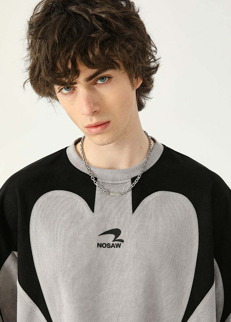 Y2K Contrast Curve Paneled Tee - Retro 90s Grunge, Summer Y2K Outfits, Baby Tees, Y2K