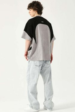Y2K Contrast Curve Paneled Tee - Retro 90s Grunge, Summer Y2K Outfits, Baby Tees, Y2K