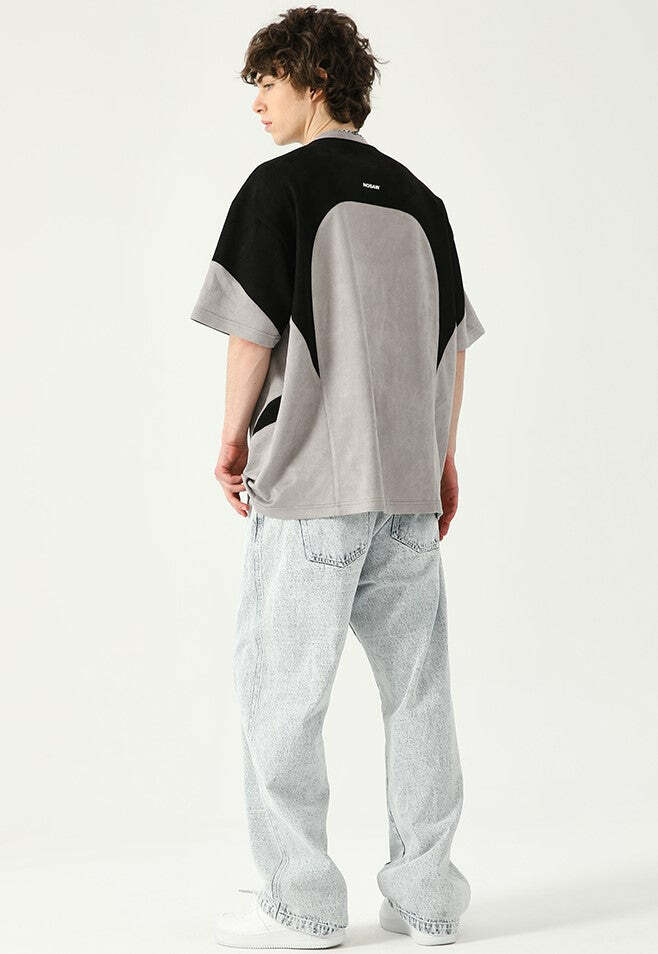 Y2K Contrast Curve Paneled Tee - Retro 90s Grunge, Summer Y2K Outfits, Baby Tees, Y2K