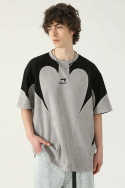 Y2K Contrast Curve Paneled Tee - Retro 90s Grunge, Summer Y2K Outfits, Baby Tees, Y2K
