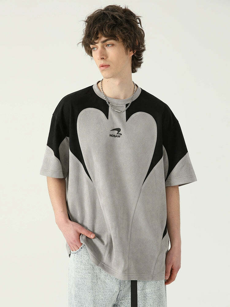 Y2K Contrast Curve Paneled Tee - Retro 90s Grunge, Summer Y2K Outfits, Baby Tees, Y2K