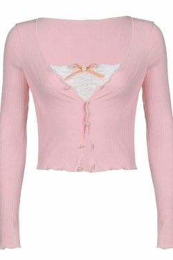 Y2K Coquette Aesthetic Lace Cardigan Top - 90s Grunge, Retro, Pastel Goth, Summer Outfits