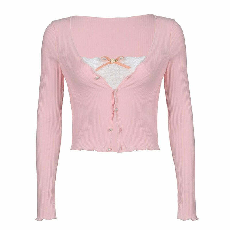 Y2K Coquette Aesthetic Lace Cardigan Top - 90s Grunge, Retro, Pastel Goth, Summer Outfits