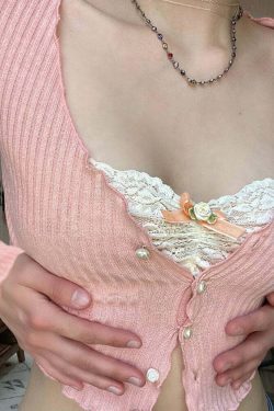 Y2K Coquette Aesthetic Lace Cardigan Top - 90s Grunge, Retro, Pastel Goth, Summer Outfits