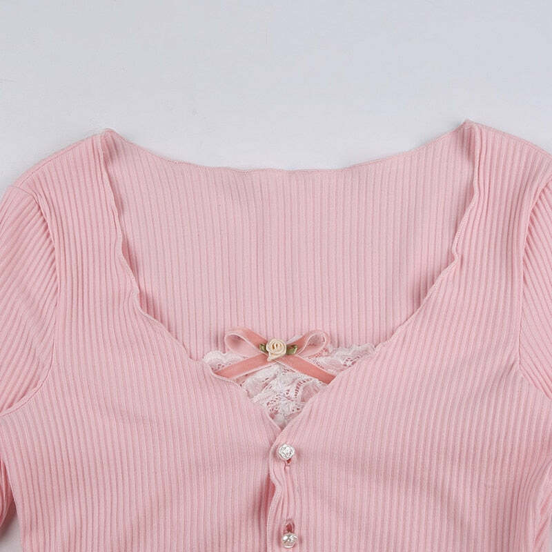 Y2K Coquette Aesthetic Lace Cardigan Top - 90s Grunge, Retro, Pastel Goth, Summer Outfits