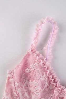 Y2K Coquette Fairy Dress - Pink Transparent Lace, 90s Grunge, Retro Summer Party Outfit