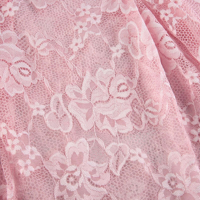 Y2K Coquette Fairy Dress - Pink Transparent Lace, 90s Grunge, Retro Summer Party Outfit