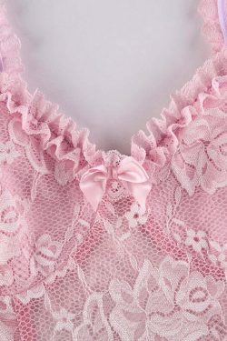 Y2K Coquette Fairy Dress - Pink Transparent Lace, 90s Grunge, Retro Summer Party Outfit