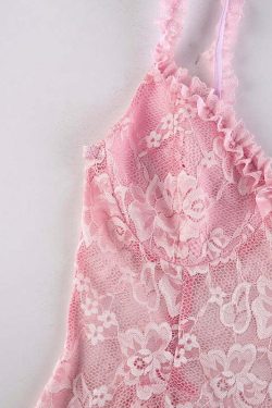 Y2K Coquette Fairy Dress - Pink Transparent Lace, 90s Grunge, Retro Summer Party Outfit