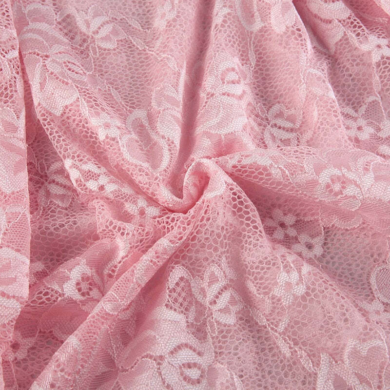Y2K Coquette Fairy Dress - Pink Transparent Lace, 90s Grunge, Retro Summer Party Outfit