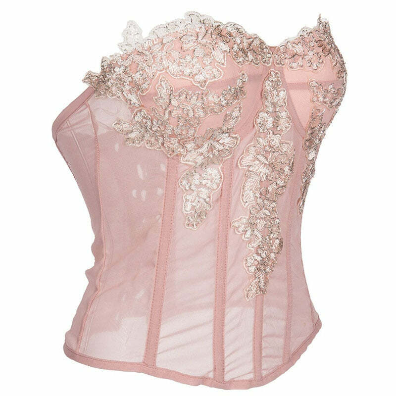 Y2K Coquette Fairycore Pink Corset Bustier Top - 90s Grunge, Retro Summer, Pastel Goth Style