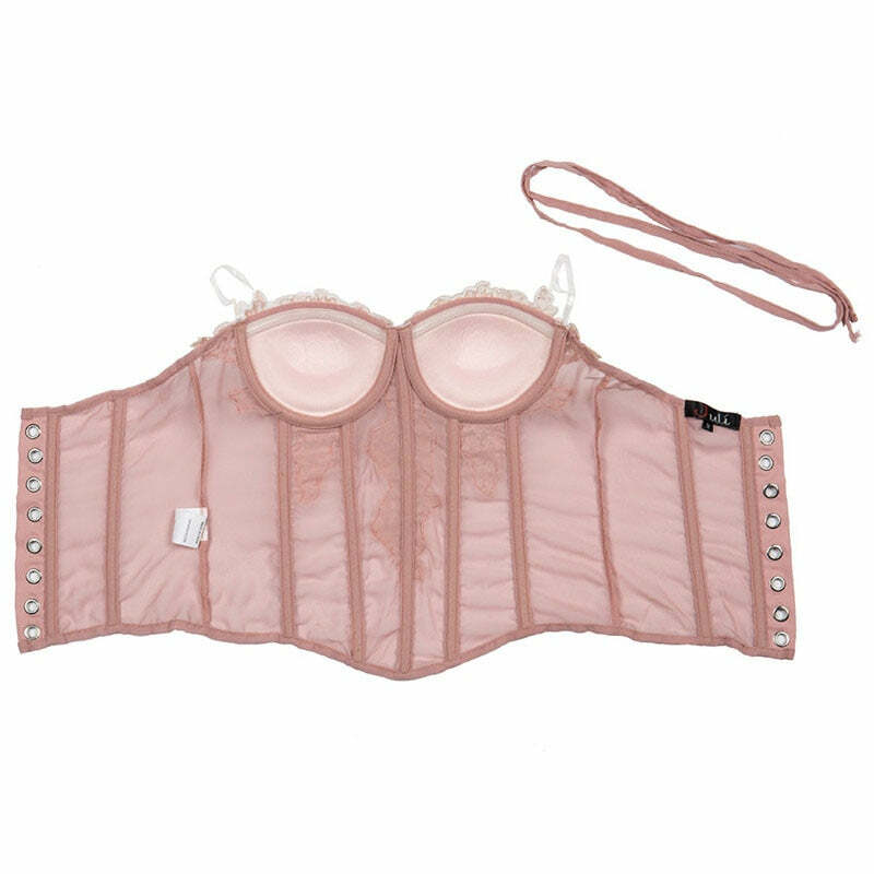 Y2K Coquette Fairycore Pink Corset Bustier Top - 90s Grunge, Retro Summer, Pastel Goth Style
