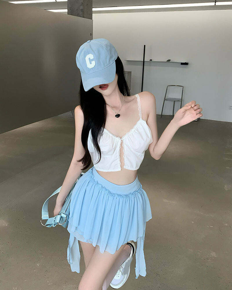 Y2K Coquette Fairycore Ruffle Mini Skirt - 90s Grunge, Retro Summer, Pastel Goth Outfit