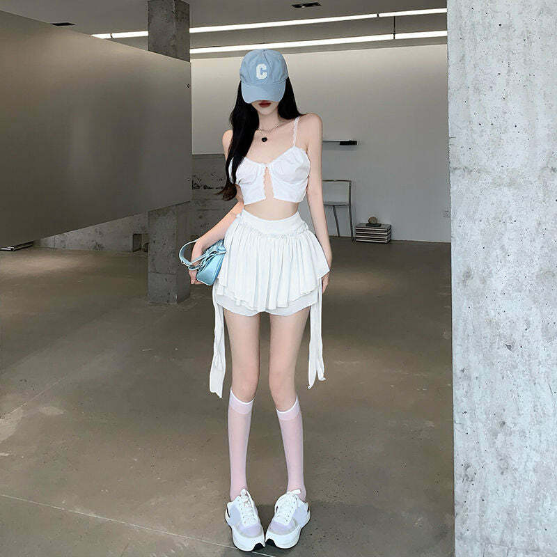 Y2K Coquette Fairycore Ruffle Mini Skirt - 90s Grunge, Retro Summer, Pastel Goth Outfit