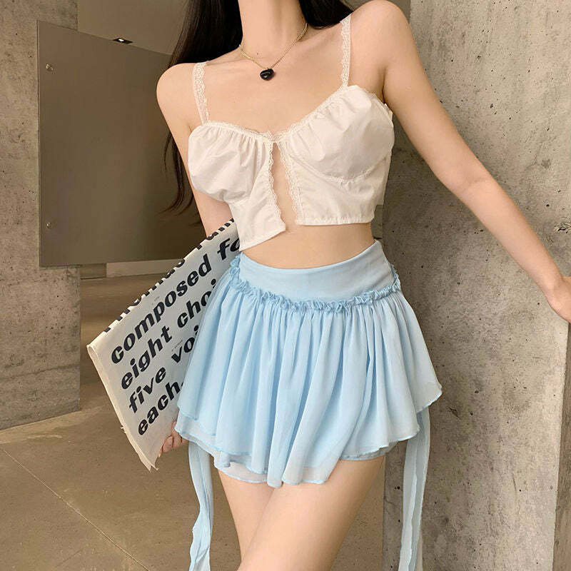 Y2K Coquette Fairycore Ruffle Mini Skirt - 90s Grunge, Retro Summer, Pastel Goth Outfit