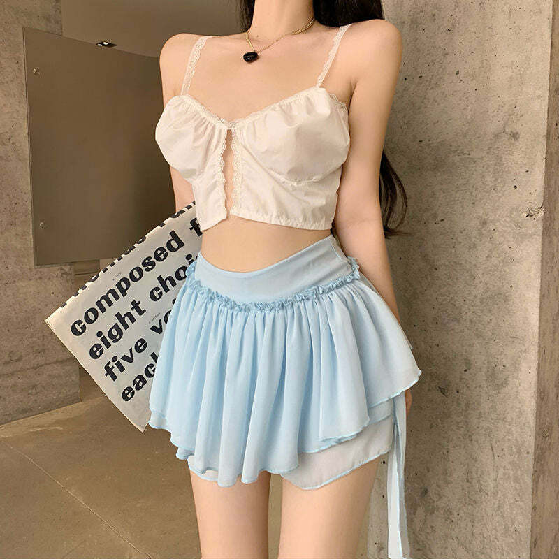 Y2K Coquette Fairycore Ruffle Mini Skirt - 90s Grunge, Retro Summer, Pastel Goth Outfit