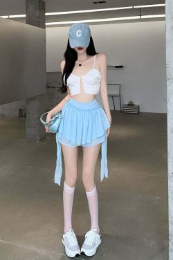 Y2K Coquette Fairycore Ruffle Mini Skirt - 90s Grunge, Retro Summer, Pastel Goth Outfit