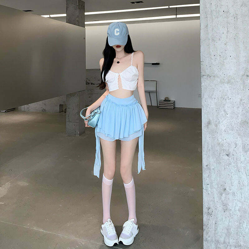 Y2K Coquette Fairycore Ruffle Mini Skirt - 90s Grunge, Retro Summer, Pastel Goth Outfit