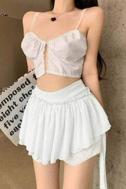 Y2K Coquette Fairycore Ruffle Mini Skirt - 90s Grunge, Retro Summer, Pastel Goth Outfit