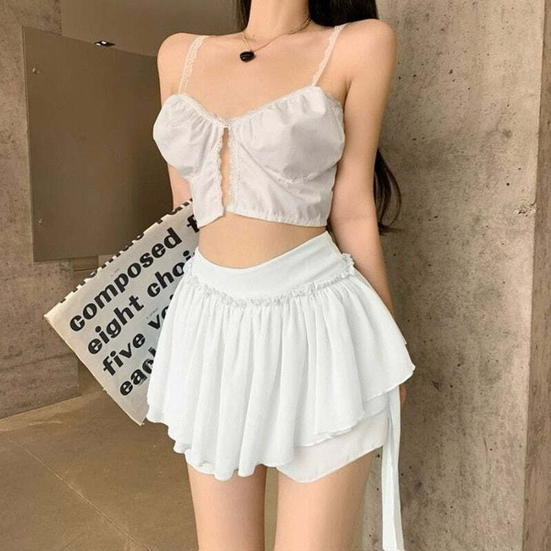 Y2K Coquette Fairycore Ruffle Mini Skirt - 90s Grunge, Retro Summer, Pastel Goth Outfit
