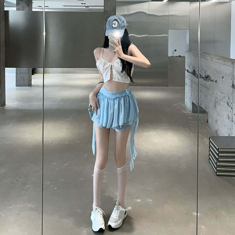 Y2K Coquette Fairycore Ruffle Mini Skirt - 90s Grunge, Retro Summer, Pastel Goth Outfit