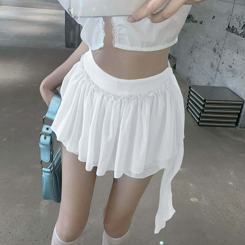 Y2K Coquette Fairycore Ruffle Mini Skirt - 90s Grunge, Retro Summer, Pastel Goth Outfit