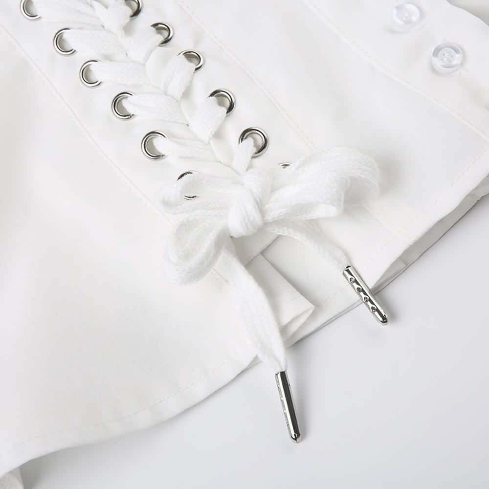 Y2K Coquette Lace Up Corset Blouse - 90s Grunge, Retro Summer, Pastel Goth, Y2K Party Outfit