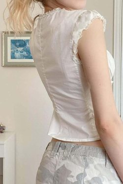 Y2K Coquette Lace Up Corset Blouse - 90s Grunge, Retro Summer, Pastel Goth, Y2K Party Outfit