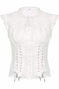 Y2K Coquette Lace Up Corset Blouse - 90s Grunge, Retro Summer, Pastel Goth, Y2K Party Outfit