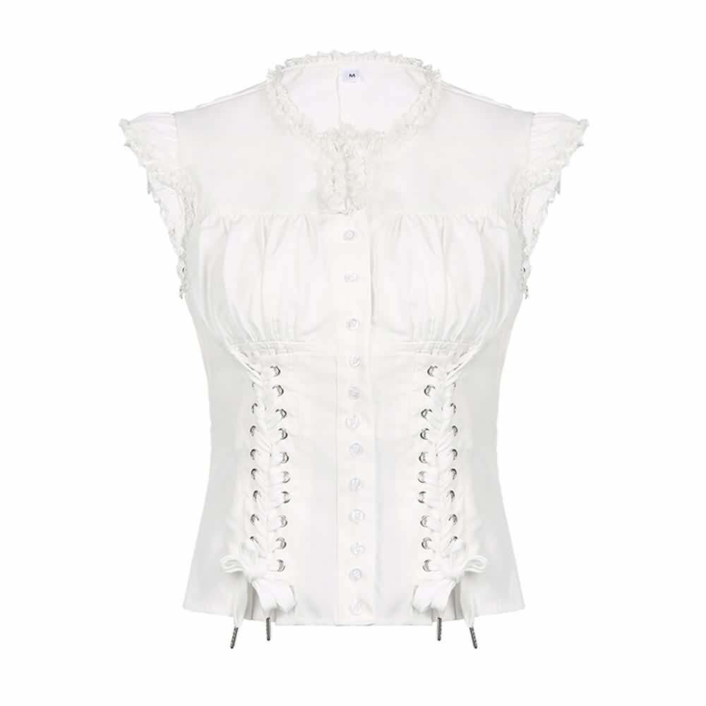 Y2K Coquette Lace Up Corset Blouse - 90s Grunge, Retro Summer, Pastel Goth, Y2K Party Outfit