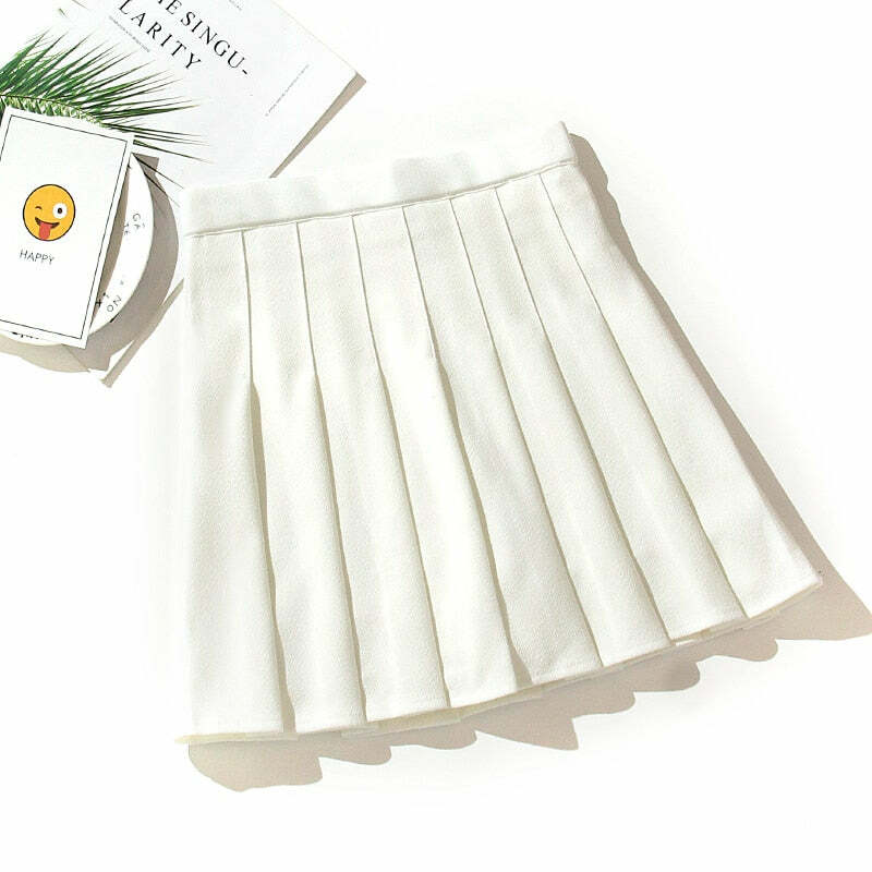 Y2K Coquette Preppy High Waist Pleated White Mini Skirt - 90s Grunge Summer Outfit