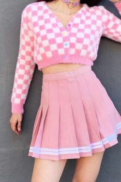 Y2K Coquette Preppy Pink Pleated Skirt - 90s Grunge Summer Outfit, Retro Fashion, Pastel Goth