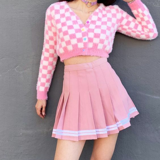 Y2K Coquette Preppy Pink Pleated Skirt - 90s Grunge Summer Outfit, Retro Fashion, Pastel Goth