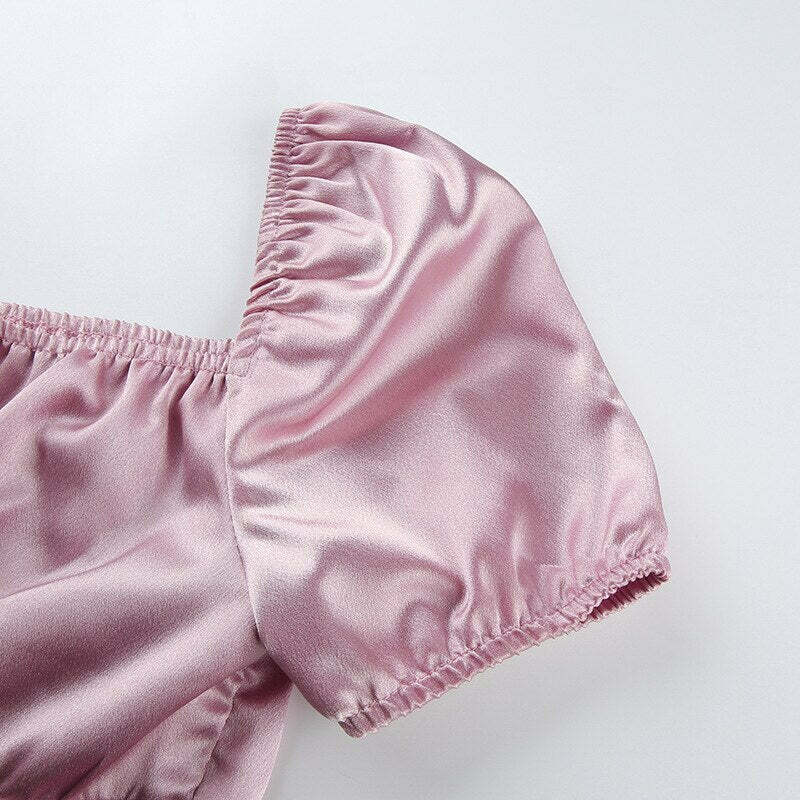 Y2K Coquette Satin Lace Up Crop Top - 90s Grunge, Retro, Pastel Goth, Summer Y2K Outfits