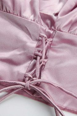 Y2K Coquette Satin Lace Up Crop Top - 90s Grunge, Retro, Pastel Goth, Summer Y2K Outfits