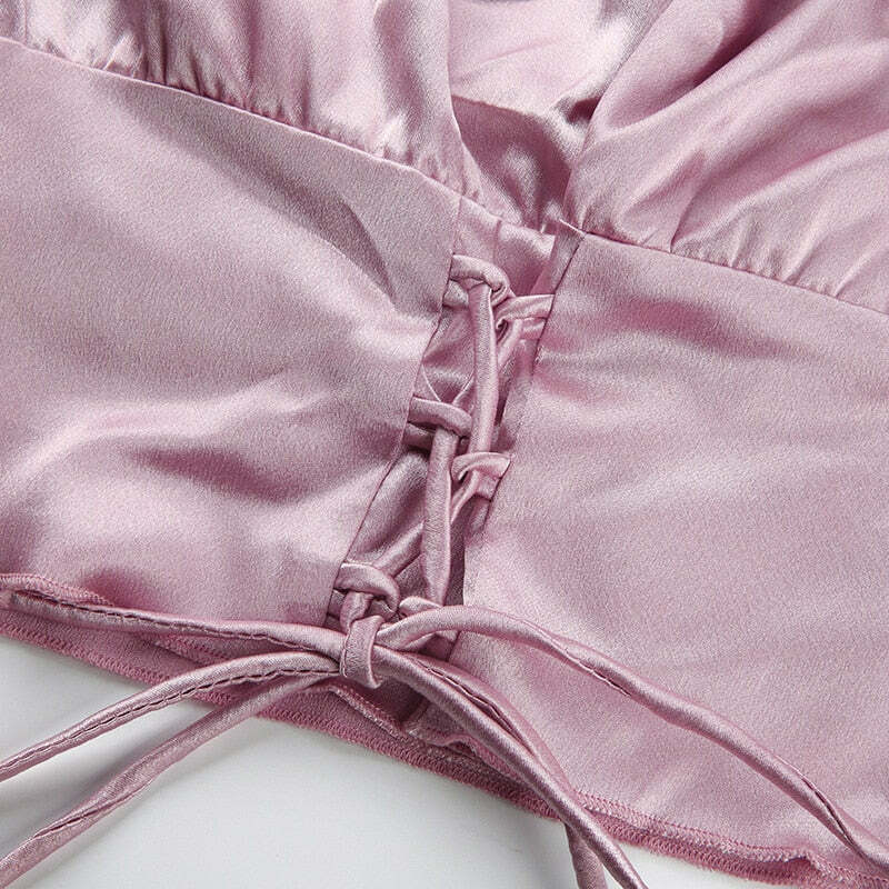 Y2K Coquette Satin Lace Up Crop Top - 90s Grunge, Retro, Pastel Goth, Summer Y2K Outfits