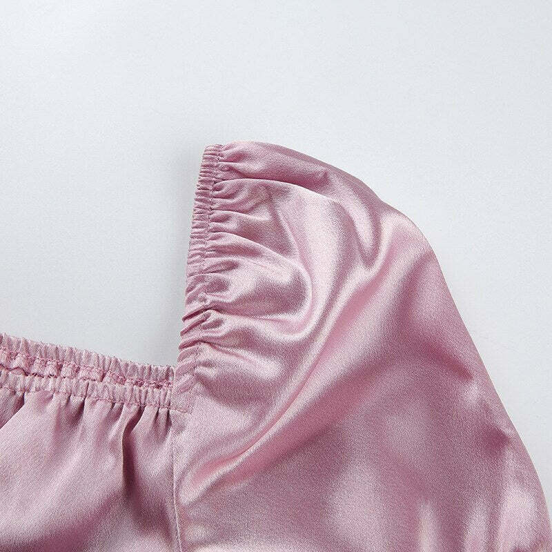 Y2K Coquette Satin Lace Up Crop Top - 90s Grunge, Retro, Pastel Goth, Summer Y2K Outfits