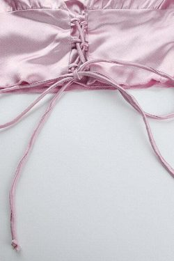 Y2K Coquette Satin Lace Up Crop Top - 90s Grunge, Retro, Pastel Goth, Summer Y2K Outfits