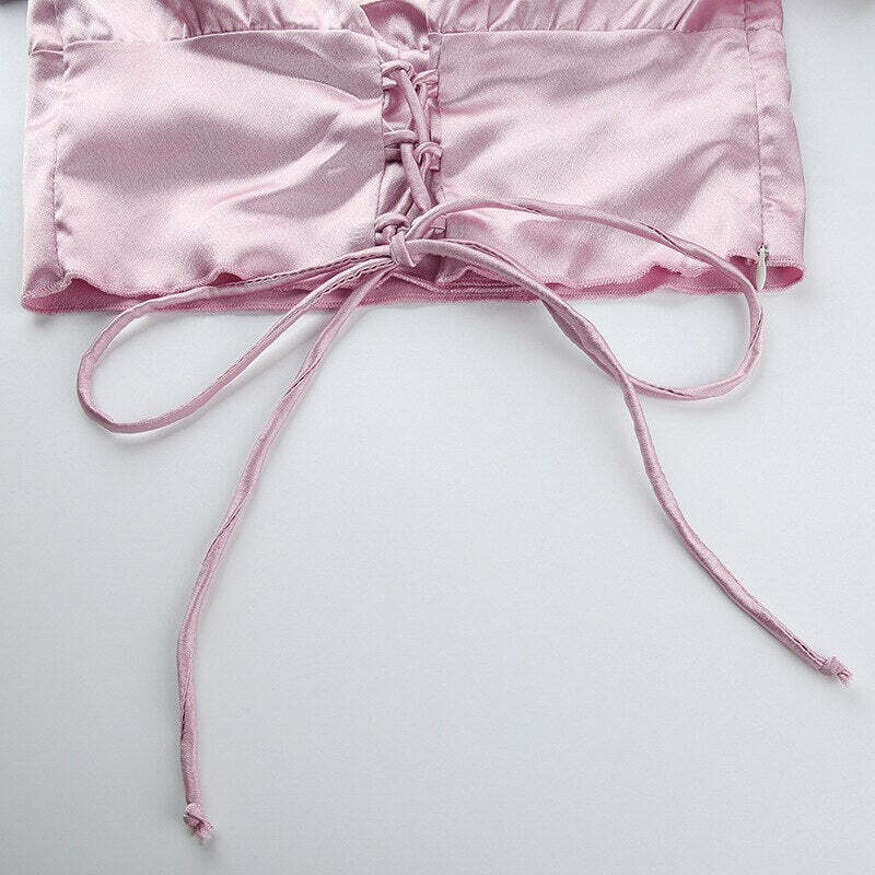 Y2K Coquette Satin Lace Up Crop Top - 90s Grunge, Retro, Pastel Goth, Summer Y2K Outfits