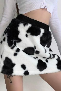 Y2K Cow Pattern Skirt - 90s Grunge, Retro Summer Outfit, Pastel Goth, Y2K Fashion