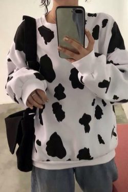 Y2K Cow Pattern Sweatshirt - Retro 90s Grunge, Pastel Goth, and Summer Y2K Fashion