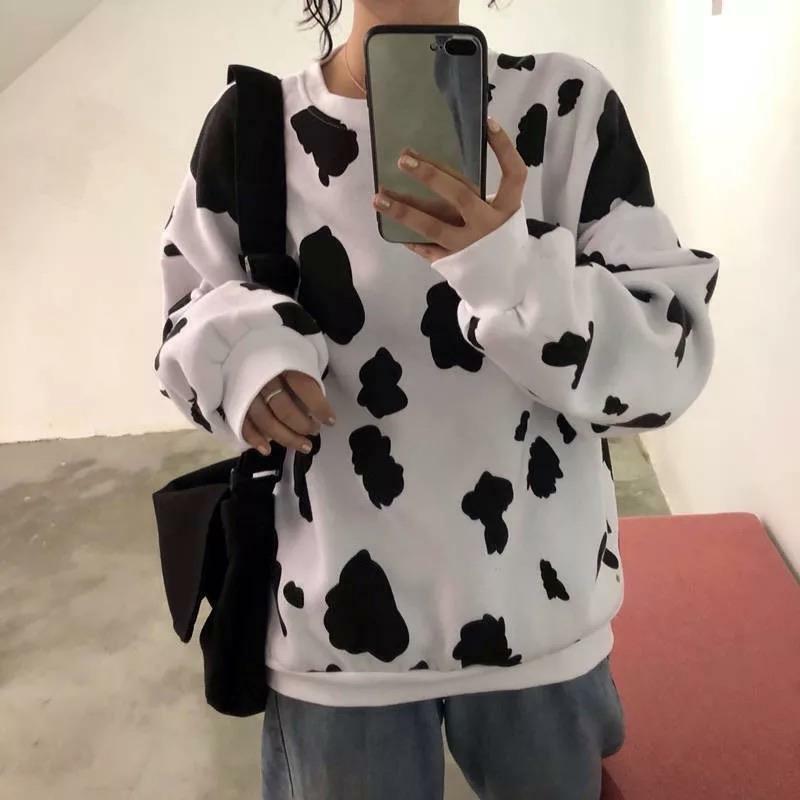 Y2K Cow Pattern Sweatshirt - Retro 90s Grunge, Pastel Goth, and Summer Y2K Fashion