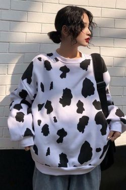 Y2K Cow Pattern Sweatshirt - Retro 90s Grunge, Pastel Goth, and Summer Y2K Fashion