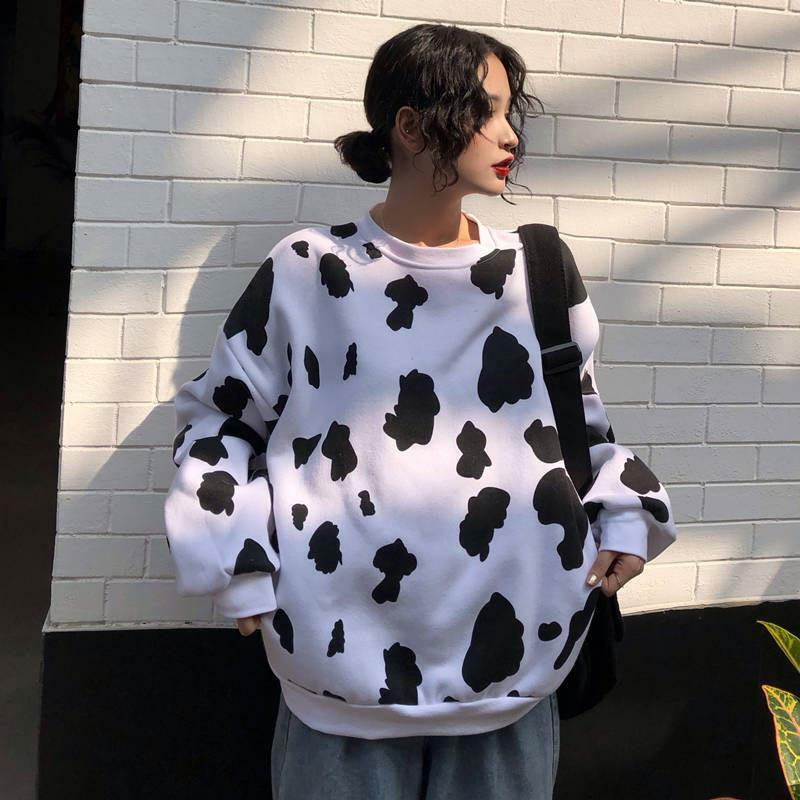 Y2K Cow Pattern Sweatshirt - Retro 90s Grunge, Pastel Goth, and Summer Y2K Fashion