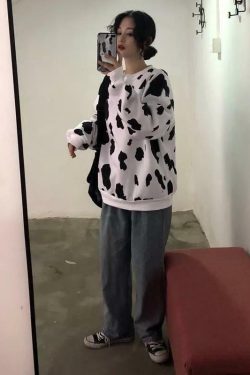Y2K Cow Pattern Sweatshirt - Retro 90s Grunge, Pastel Goth, and Summer Y2K Fashion