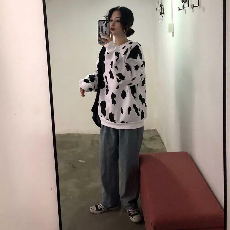 Y2K Cow Pattern Sweatshirt - Retro 90s Grunge, Pastel Goth, and Summer Y2K Fashion